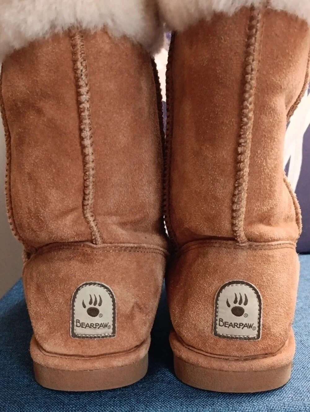 BearPaw Chestnut Suede Shearling Boot with Cream Cuff